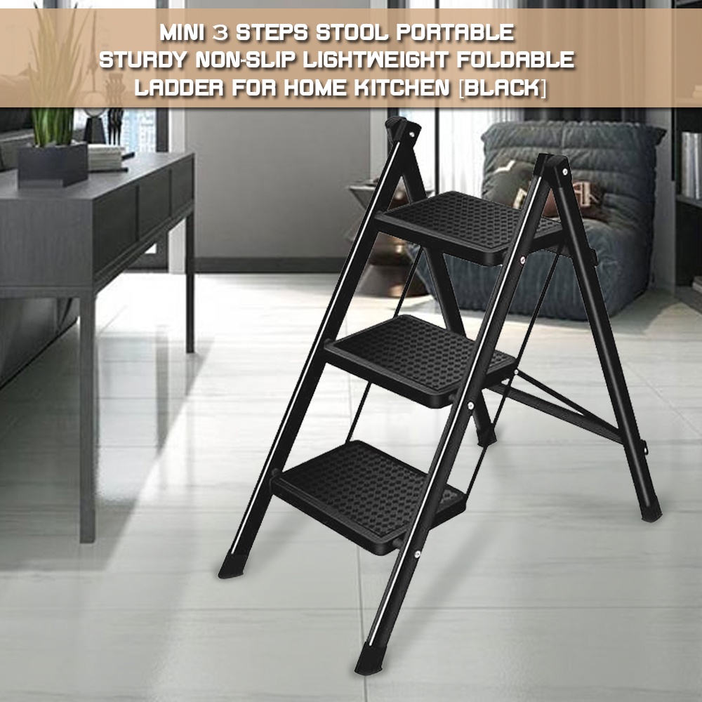[Black] Mini 3 Steps Stool Portable Sturdy Non-Slip Lightweight ...