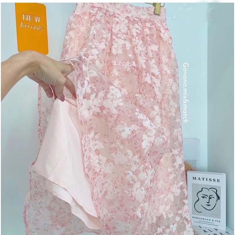 Cloud Skirt Flare Korean Floral Skirt Butterfly Sweet Holiday Midi