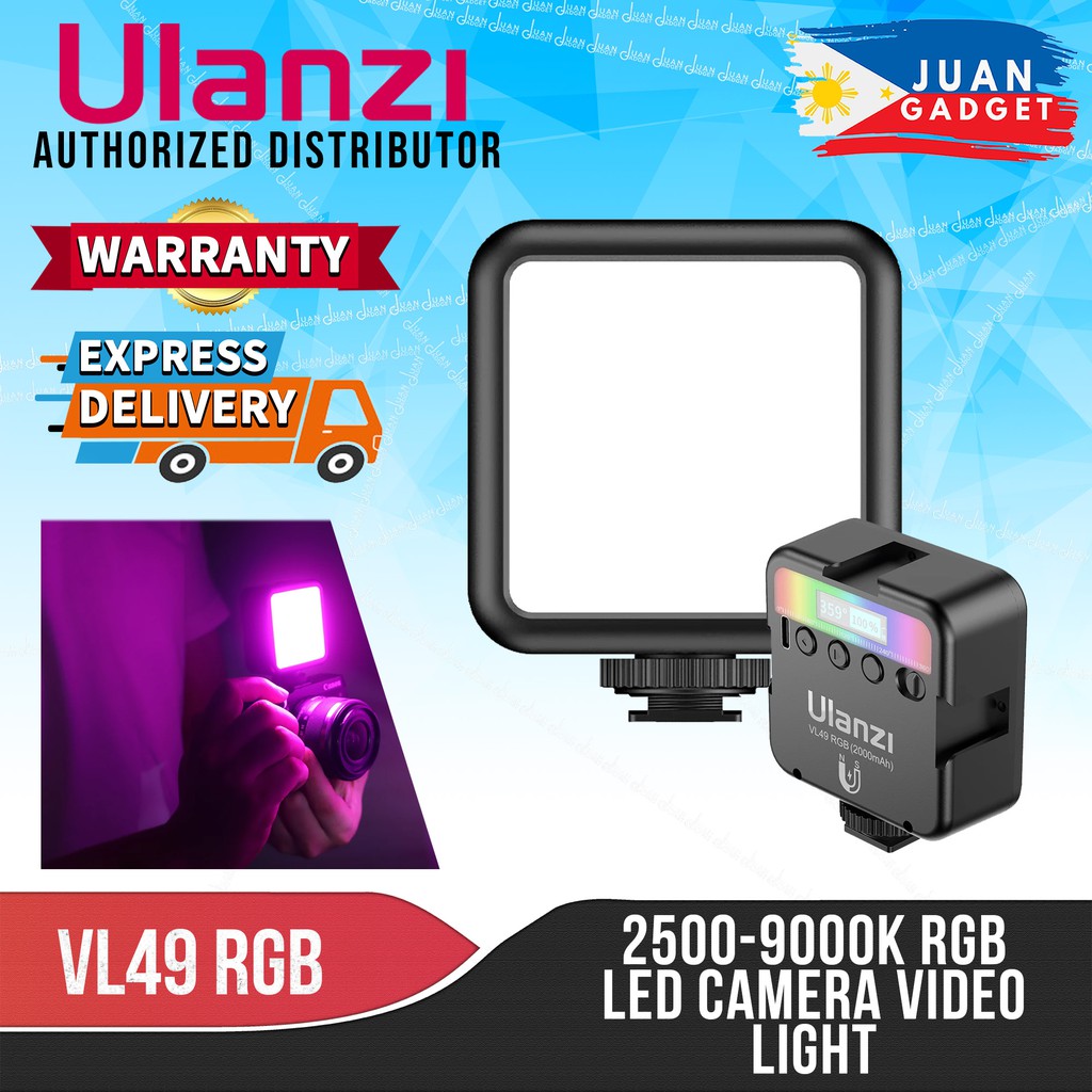 ULANZI VL49 Camera Light, Led Video Light Dimmable With 2000 Mah Battery Portable Light Photography Rechargeable Brightness Adjustable For Youtubestudiolivestreamingdsrlcamcorder Shooting