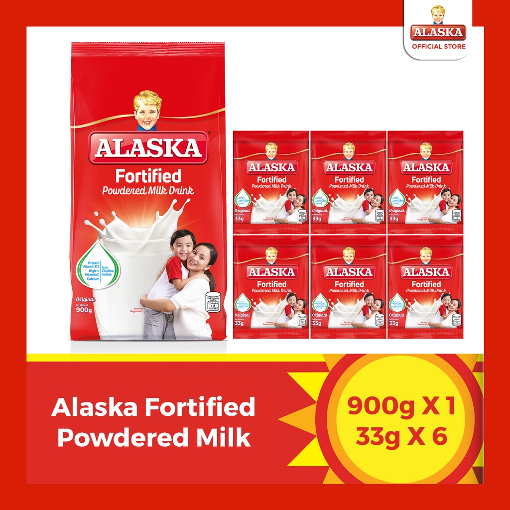 Alaska Fortified Powdered Milk Drink 900g + 6pcs. Alaska Fortified