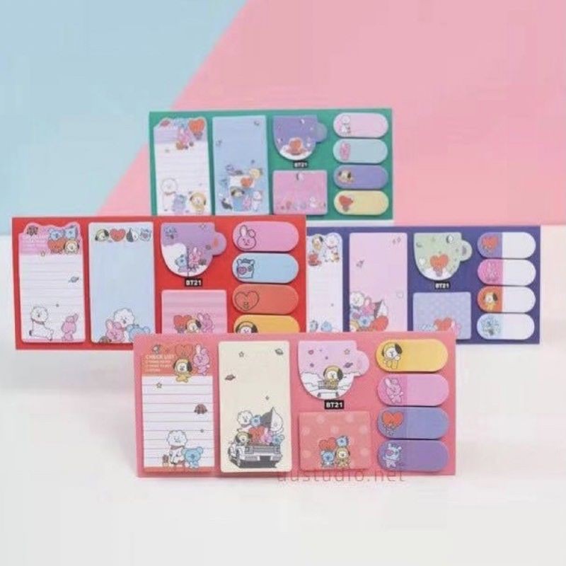 BTS BT21 Sticky Notes 8 in 1 Set - BT21 Note pad Sticky Note Memo Pad ...