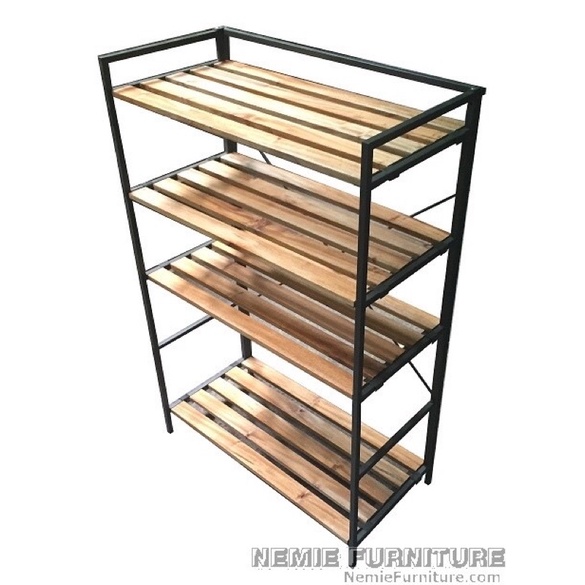 Foldable Multipurpose Rack with Metal Frame and Wood Shelves / Shoe
