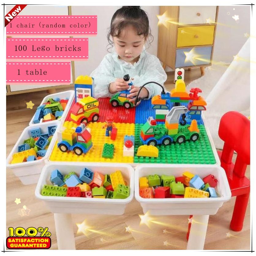 Kids 2in1 Plastic Building Blocks Table and 1 Chairs Set | Shopee ...