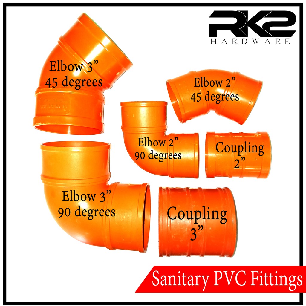 Orange PVC Sanitary Fittings Elbow 45 & 90 degrees Coupling Sizes