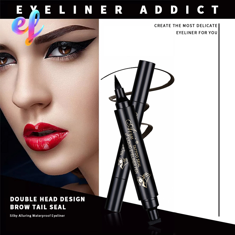 Cocute 2in1 Liquid Eyeliner Stamp Pen Eye Liner Pencil Waterproof Long Lasting Eye Cosmetics 