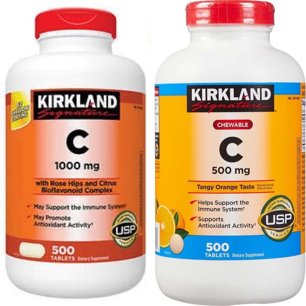 Kirkland Vitamin C 1000mg with Rosehips, OR C500 chewable, 500 Tablets
