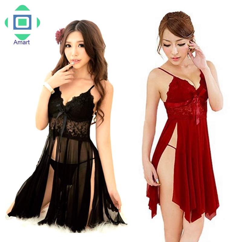 Women Lace Sexy Night Gown Robe Lingerie Sleepwear Sex Nighties Split