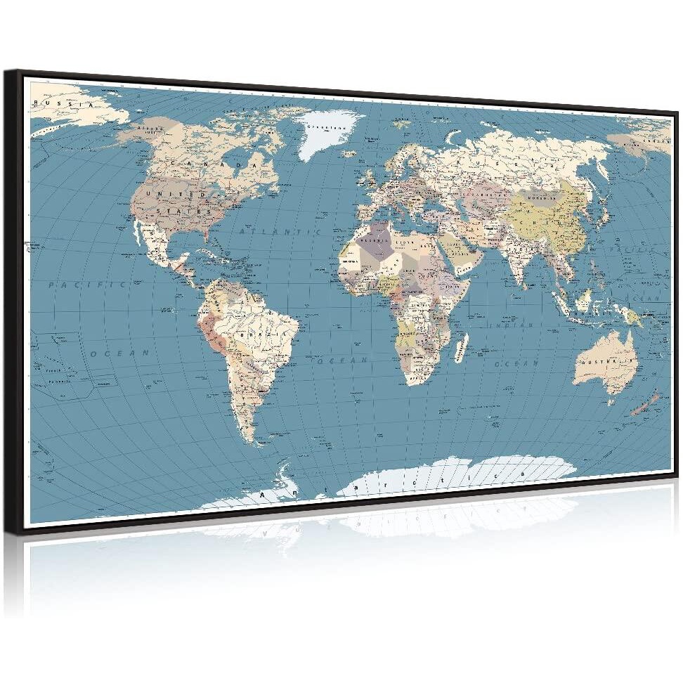 Office Wall Decoration Detailed World Map Canvas Prints Poster Frame ...