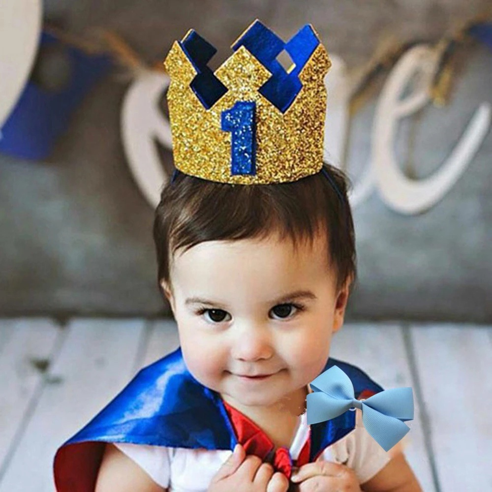 Glitter Prince Crown Gold Baby 1st 2nd 3rd Year Old Birthday One Boy ...