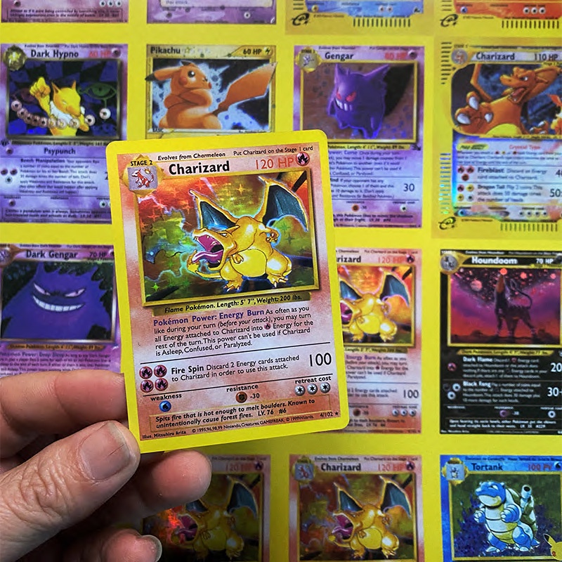 54pcs/1box 1996 Years Flash Card Pokemon Game Charizard Pikachu Mewtwo