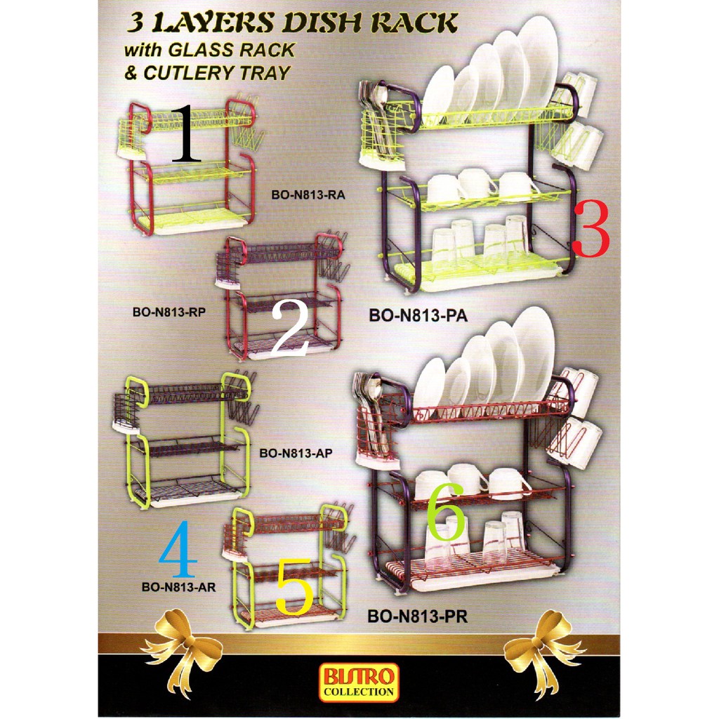 3-tier Dish Rack BISTRO Color BO-N813 RANDOM Can't Choose Color ...