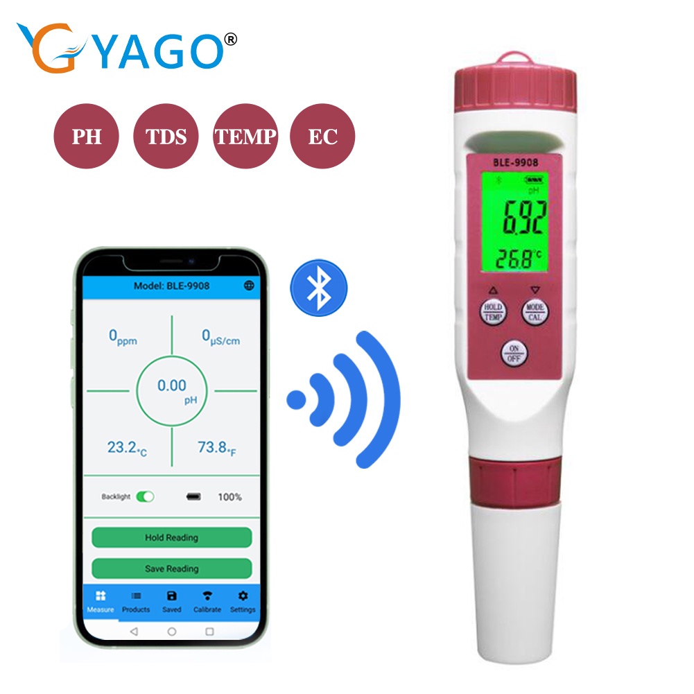 BLE9908 Smart Bluetooth Water Quality Tester PH/TDS/EC/Temperature Test Pen Data Storage