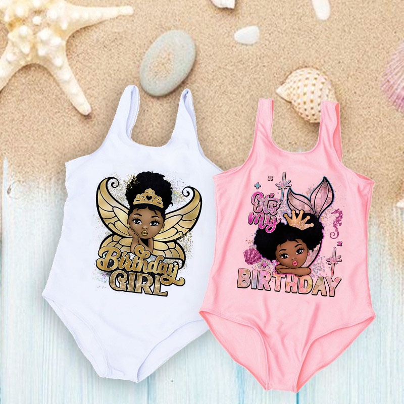 Black Birthday Girl Print 27 Year Girl Swimsuit Mermaid One Piece