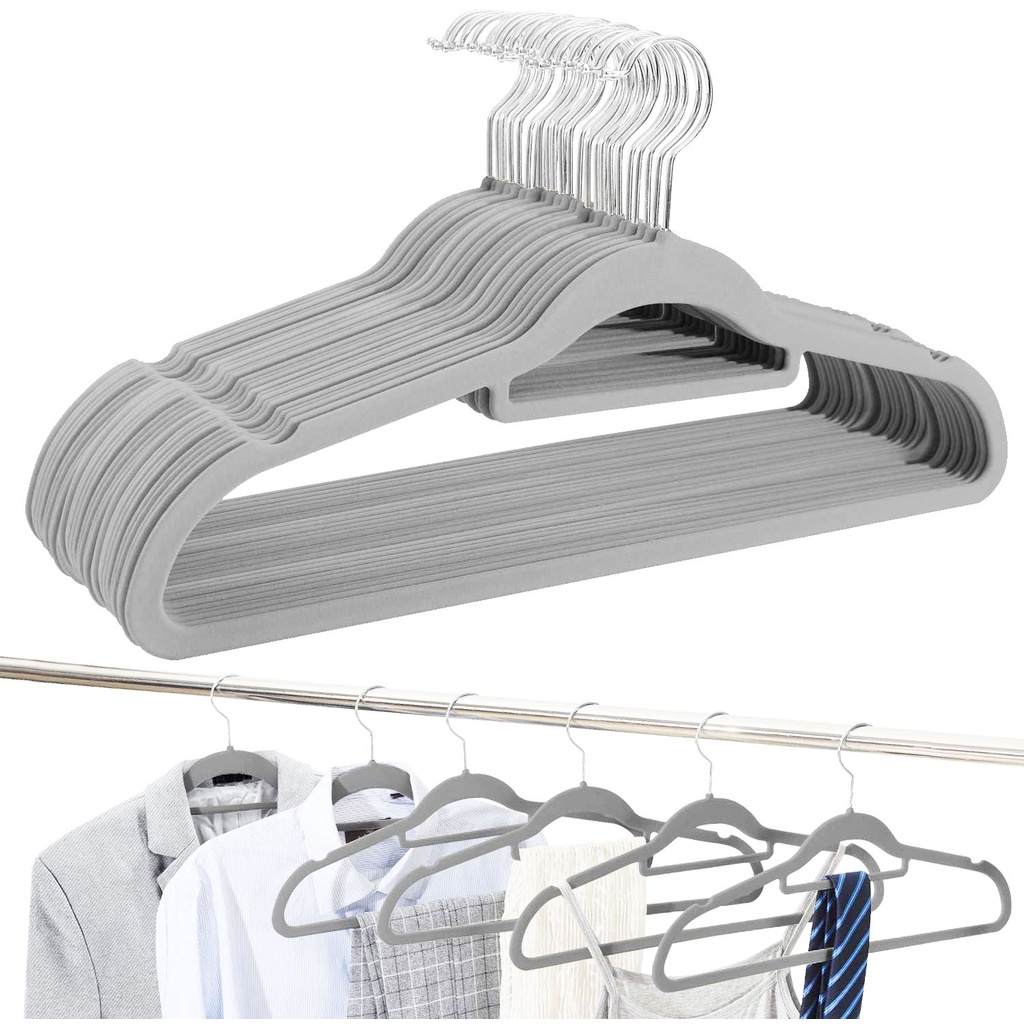 SONGMICS 50 Pack Coat Hangers Heavy-Duty 360° Swivel Hook Plastic Hangers  with Non-Slip Design Space-Saving Light and Dark Gray