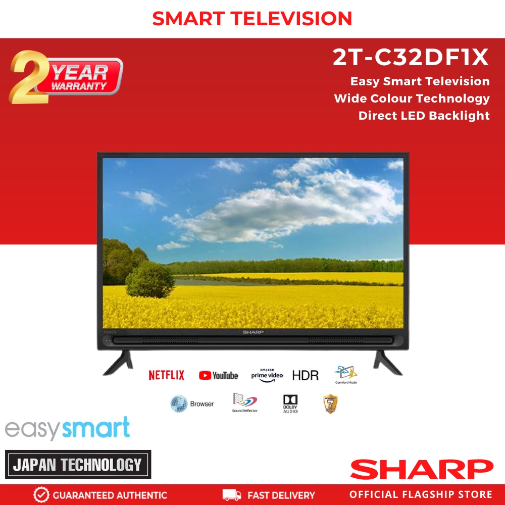 Sharp AQUOS 32 Inch HD Ready Easy Smart TV - 2T-C32DF1X (2 Years