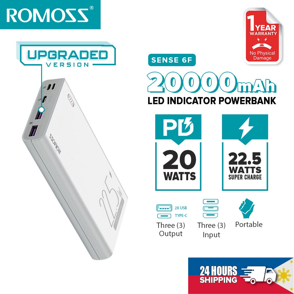 ROMOSS 30000mAh Power Bank, Sense8F Portable Charger, 22.5W USB C PD20W  Fast Charging, Phone Battery Pack with 3 outputs & 3 inputs, Compatible  with