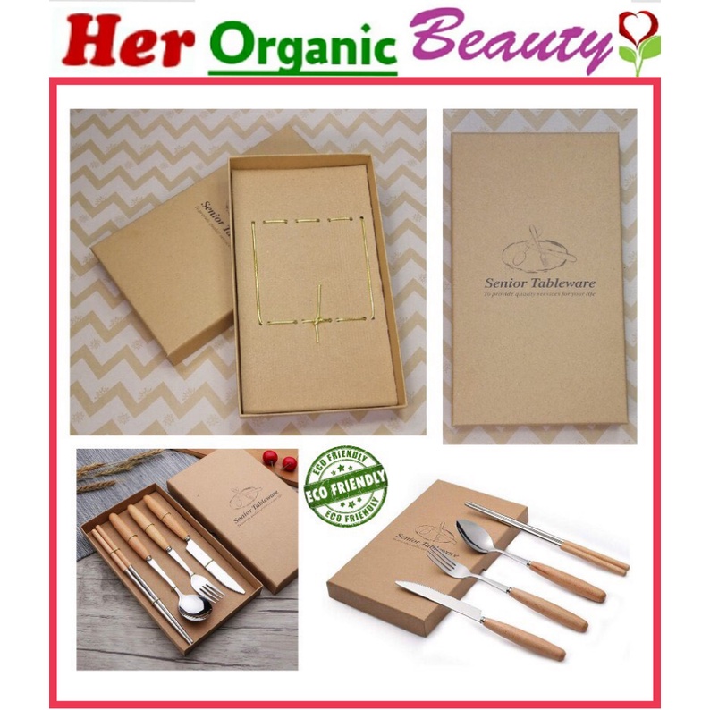Kraft Cutlery Gift Box for 3Piece or 4Piece Cutlery Set (Wooden