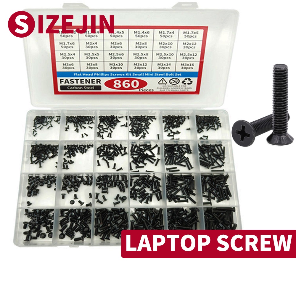 860PCS Countersunk Flat Head Phillips Screws Kit M1.2/1.4/1.7/2/2.5/3 ...