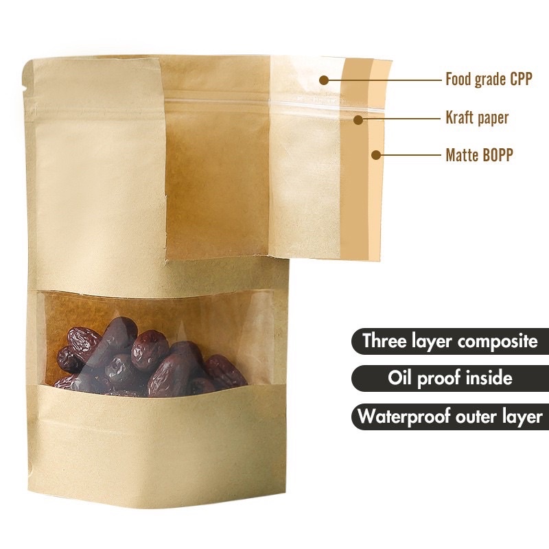 Kraft Brown Stand Up Pouch With Ziplock Plastic Window Sold Per Piece ...