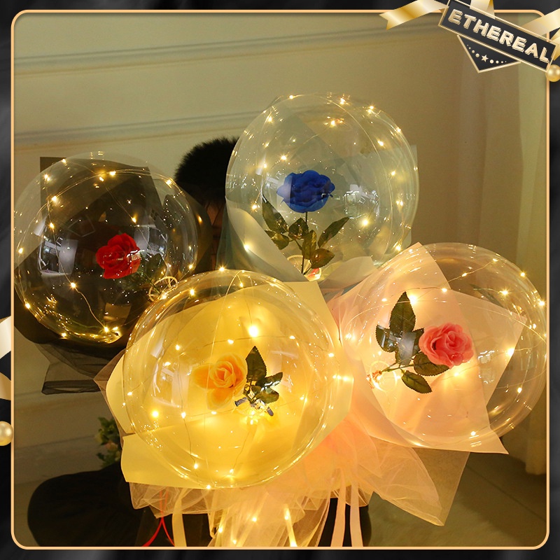 LED Rose Bouquet Transparent Bobo Ball Luminous Balloon Wedding Party ...
