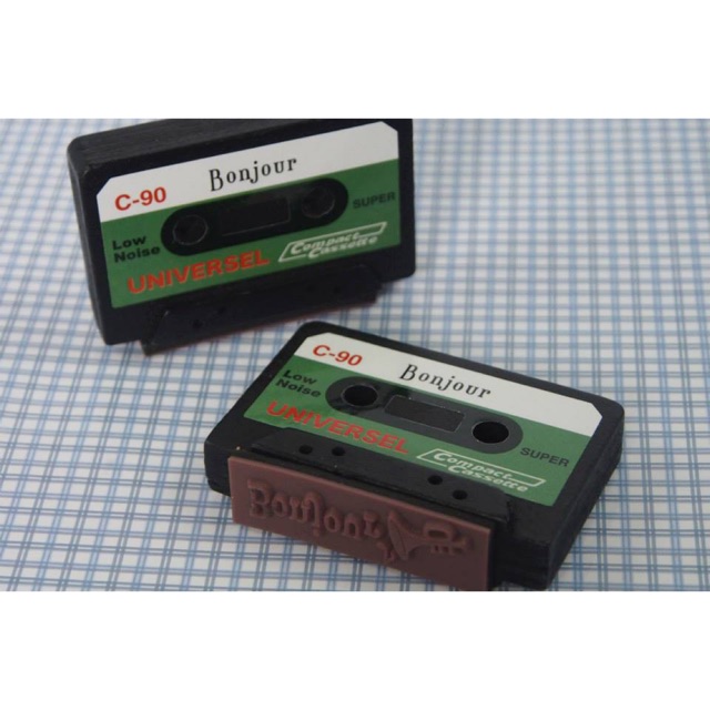 Retro Cassette Tape Rubber Stamp Bonjour & I Love You Shopee