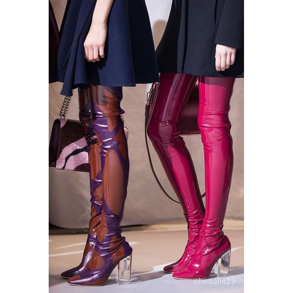 Perspex thigh high clearance boots