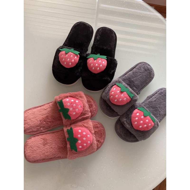 strawberry plush cotton slipper non-slip fashion indoor slippers for ...