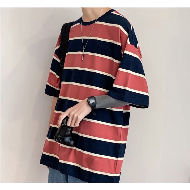 Korean Fashion Striped Unisex Over size T-shirt | Shopee Philippines