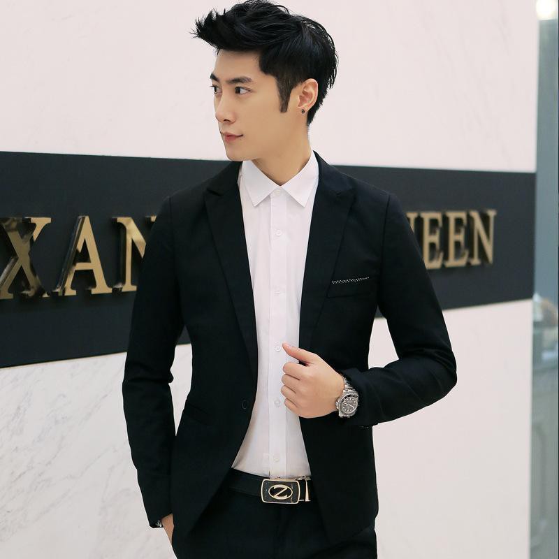 Ready Large size Mens Korean slim fit fashion Suit Jacket black blue plus size M to 3XL Male blazers Mens coat Wedding Free Gift Brooch Shopee Philippines