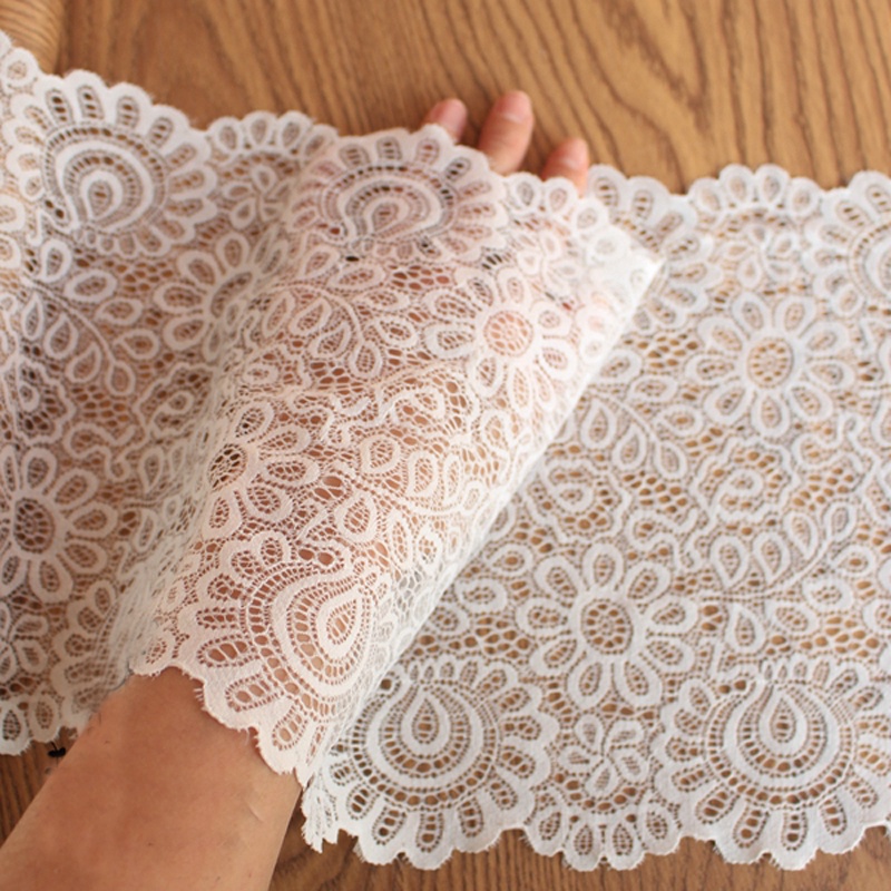 2Yard White Elastic Lace Fabric French Hollow Stretch Lace Trim