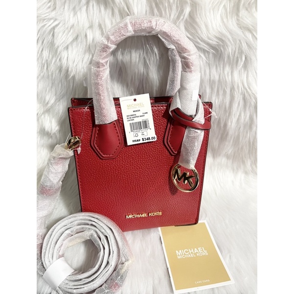 Original Michael Kors Mini Mercer In Flame Red Color Pebbled Leather ...