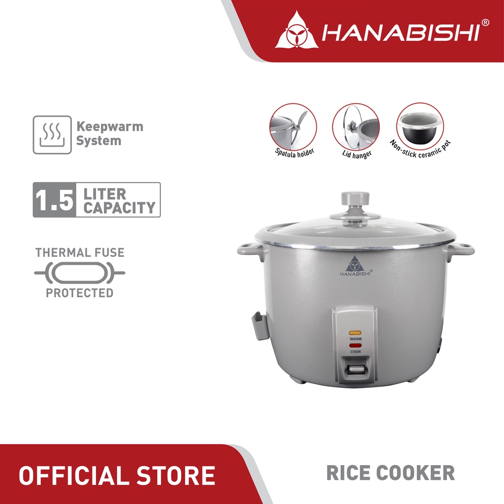 Hanabishi Rice Cooker HHRCCERC in 3 capacities (1.5 Liter, 1.8 Liter, 2.2  Liter) Non-toxic ceramic coating