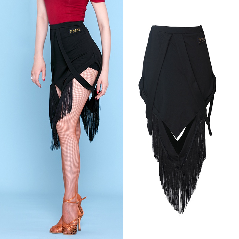 2021 Latin Dance Skirt Women Sexy Split Black Tassel Fringe Skirts