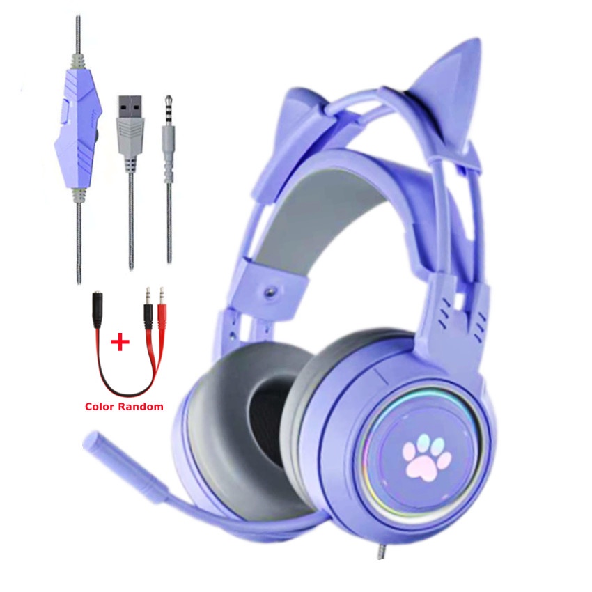 Pink Blue Girl Cat Ear Headphones With Microphone RGB Glow Wired PC Gaming Headset Gamer Mic For Phone PS4 PS5 Shopee Philippines