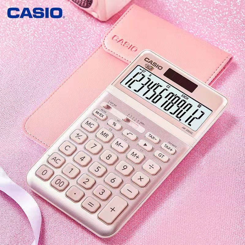 Calculator - CASIO JW200SC Pink with LEATHER CASE LTD QTY ONLY