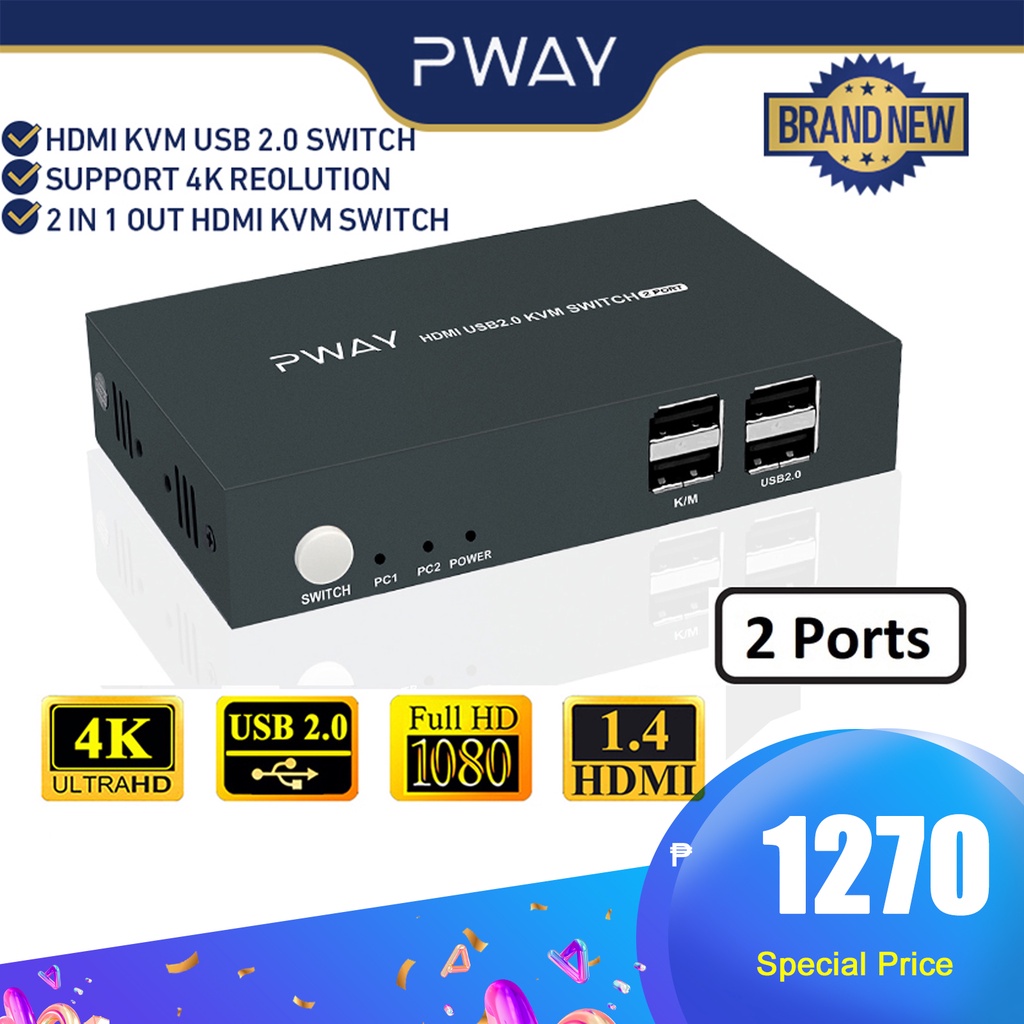 PWAY KVM Switch Support 4K30Hz HDMI Splitter 2 In 1 Out Printer