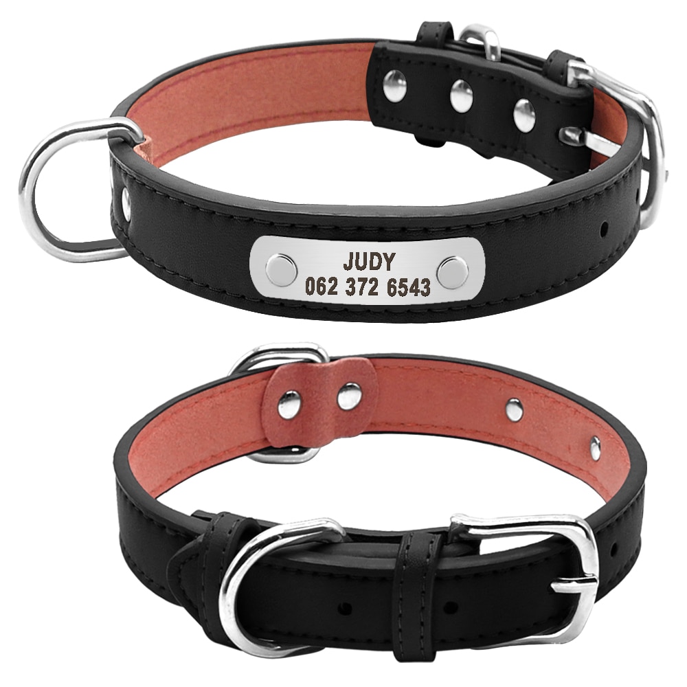 【NORMA】Large Durable Personalized Dog Collar PU Leather Padded Pet ID ...