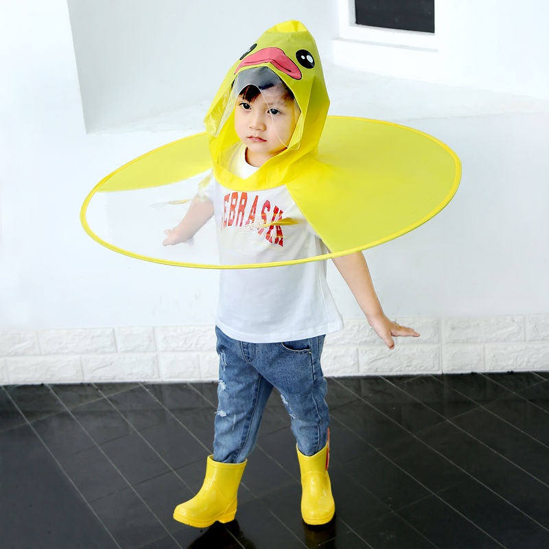 PEVA flying saucer raincoat cartoon little yellow duck cloak boy baby