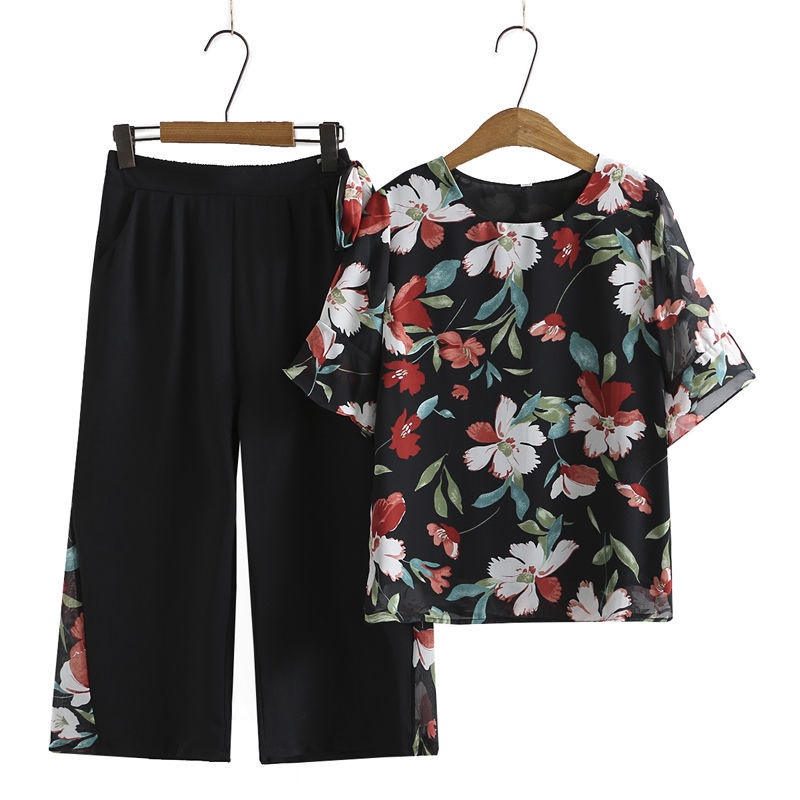 【Set】Women Suits Summer Korean Style Floral Printed Short-sleeved ...