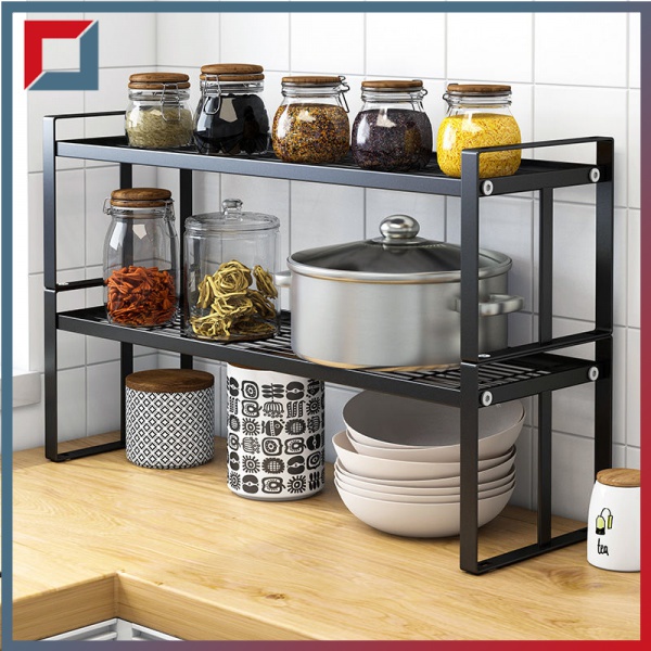 Kitchen double shelf countertop spice rack desktop double layer storage ...
