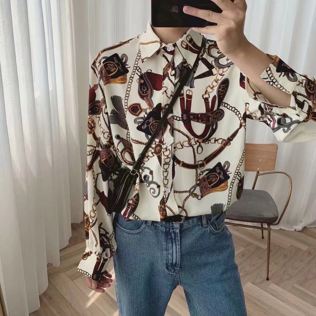 M-XXX】Unisex Vintage Korean style printed Chain Polo Shirt For Men loose  long sleeve hawaiian floral shirt Men Retro Lapel Collared Tops | Shopee  Philippines