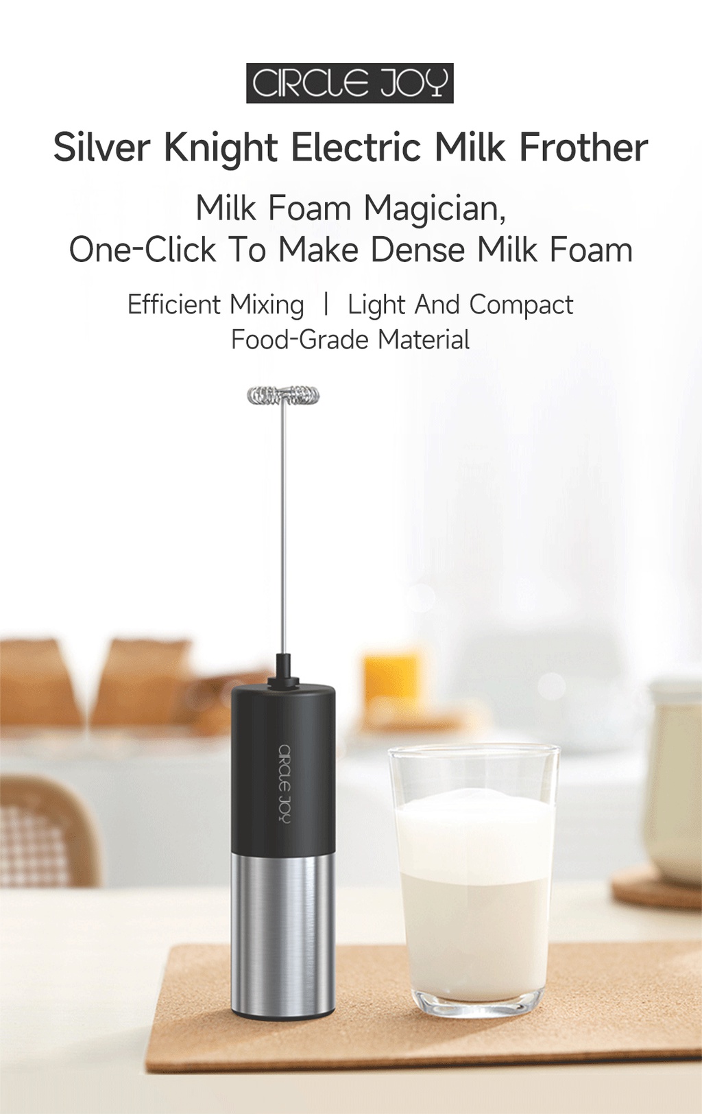 Xiaomi CIRCLE JOY Silver Knight Milk Frother Electric Milk Frother Manual Milk Whisker