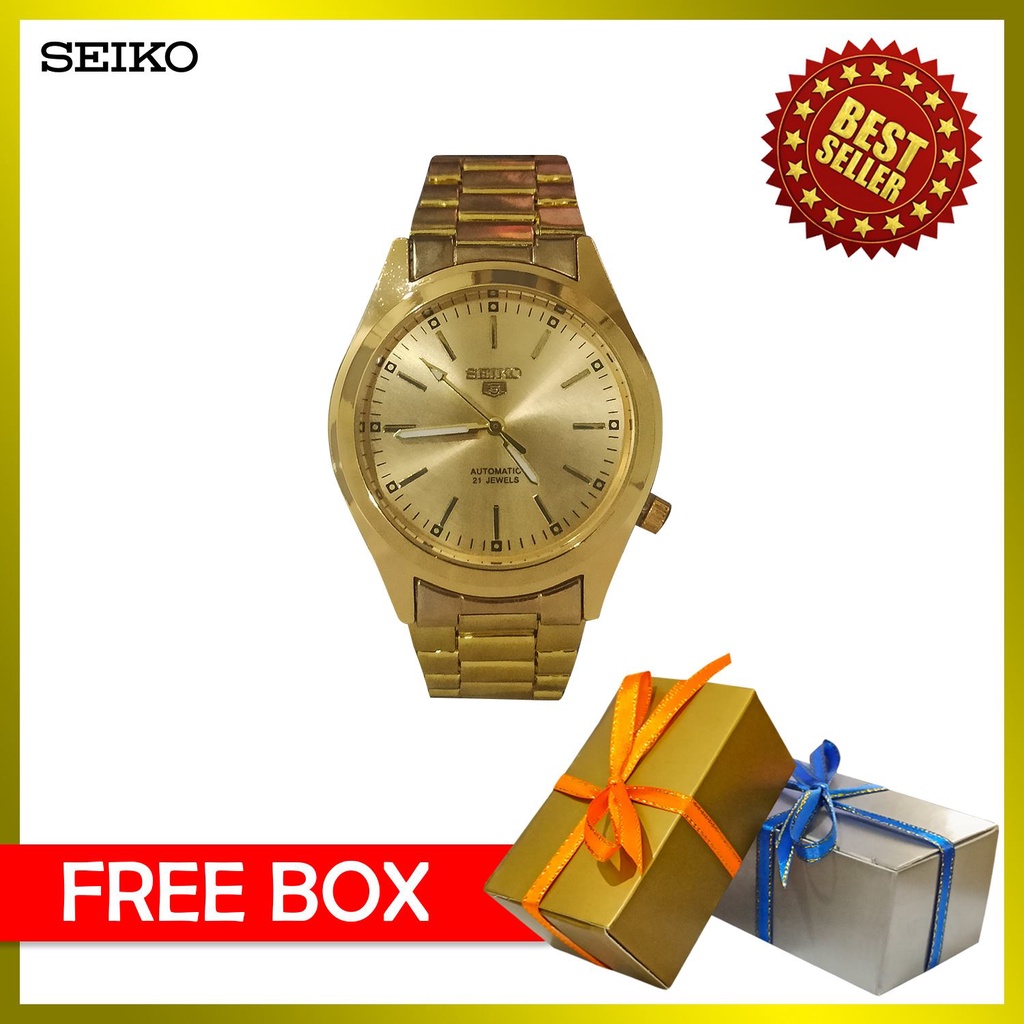 Seiko 5 Quartz All Gold Stainless Steel Watch for Men Free Box