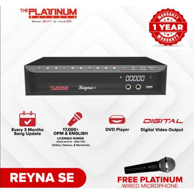PLATINUM REYNA SE DVD KARAOKE PLAYER WITH FREE WIRED MICROPHONE