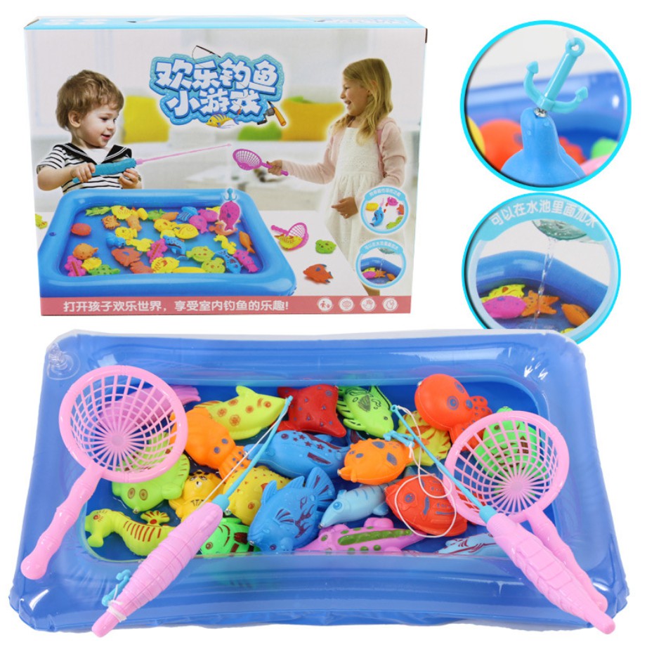 Jual 【SAOS】Magnetic Fishing Game Floating Fish Toy with Inflatable Pool Rod  Fun Outdoor Fishing Game Mainan Pancing Ikan 32PCS