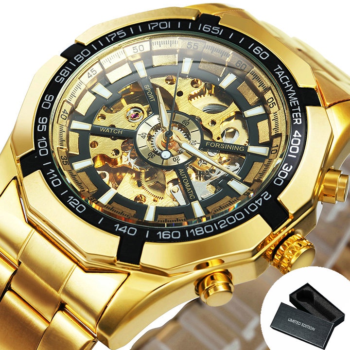Winner Men Skeleton Automatic Mechanical Gold Skeleton Vintage Top ...