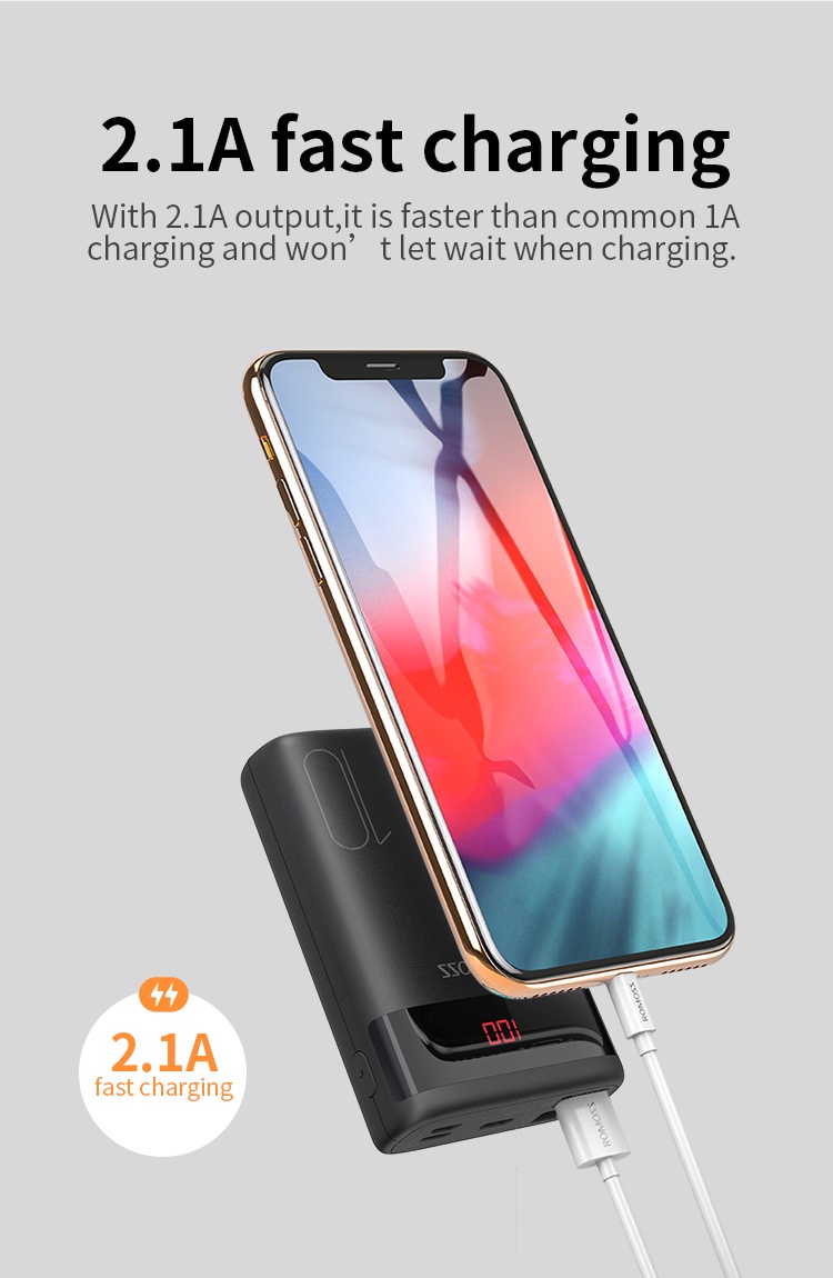 Romoss Ares 10 10000mAh 10.5W 2 Input Led Display Easy to Fit Powerbank ...