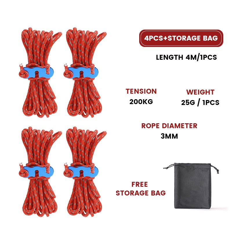 Northhike 4PCS 4M Tent Rope Paracord Reflective Hammock Rope Camping
