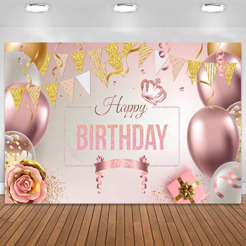 Happy Birthday Decorations Banner Large Rose Gold Balloons Backdrop ...