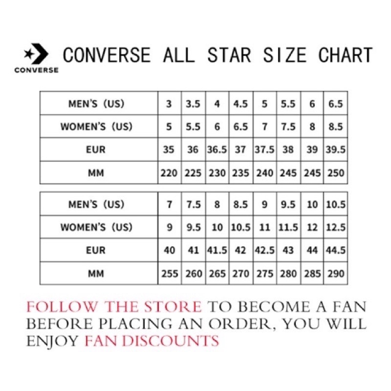 Converse all star size chart hotsell